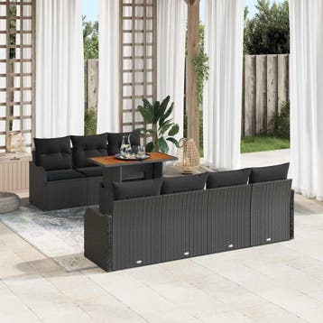 vidaXL Tuin Sofa Set 8 st Zwart Poly riet, Verzenden, Nieuw, 8 zitplaatsen