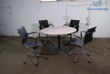 Ronde vergadertafel Ø120 robson eiken zwarte trompetvoet, Verzenden, Gebruikt