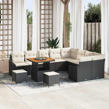 vidaXL Tuinbankenset 12 st Zwart poly rattan, Verzenden, Nieuw, Rotan, 2 zitplaatsen