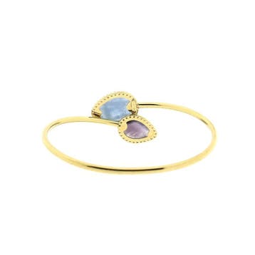 Gouden slavenarmband met chalcedoon en zirconia; Maat S/M, Gebruikt, Ophalen of Verzenden, Met edelsteen, Goud