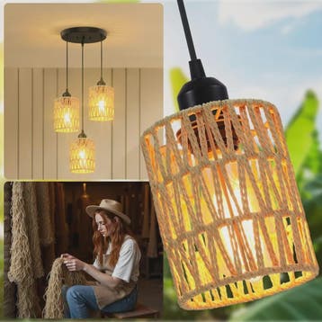 3-Lichts Rotan Hanglamp - Farmhouse Boho Stijl met Wicker Ka, Verzenden, Nieuw