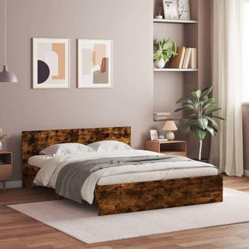 vidaXL Bedframe met hoofdeinde gerookt eikenkleurig 140x200, Bruin, Verzenden, 140 cm, 200 cm