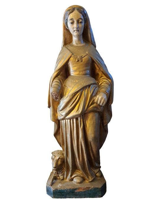 Kloosterbeeld Maria met Lam - 83 cm - Terracotta - 1800-1850, Antiek en Kunst, Kunst | Niet-Westerse kunst