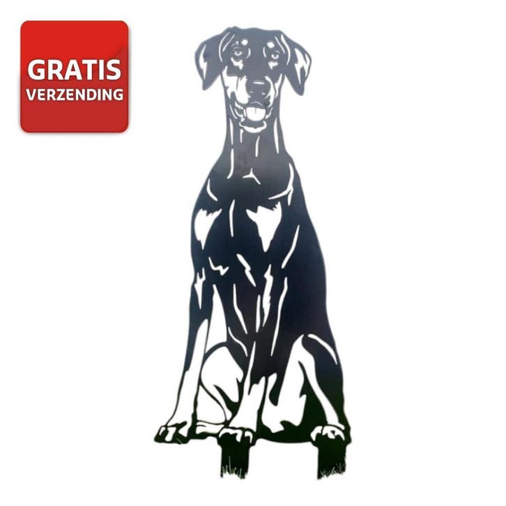 Tuindecoratie dobermann Levensgroot 87 cm, Tuin en Terras, Tuinwanddecoratie, Verzenden