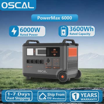 OSCAL PowerMax 6000 Robuust Power Station: 3600Wh, 6000W, Ap, Verzenden, Nieuw
