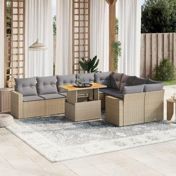 vidaXL 10-delige Loungeset met kussens poly rattan beige, Verzenden, Nieuw, Loungeset