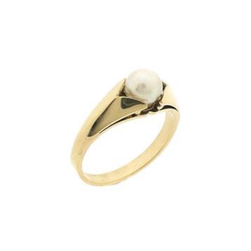 8 karaat ring met parel, Sieraden, Tassen en Uiterlijk, Ringen, Gebruikt, Geel, Ophalen of Verzenden, 17 tot 18