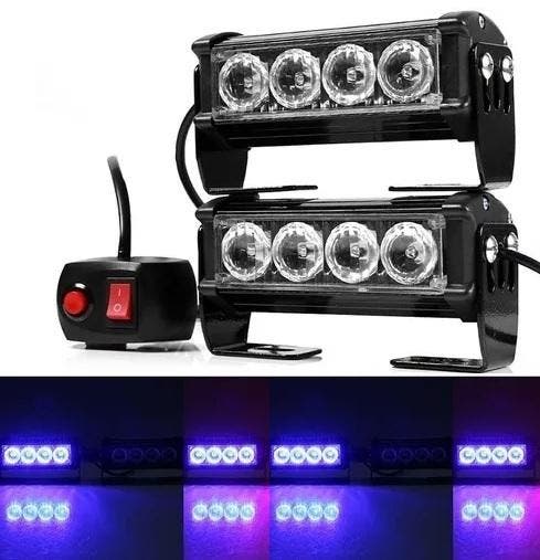 BLAUW bumper flitser 4 LED 12 Volt - Complete Set - Zwart, Hobby en Vrije tijd, Elektronica-componenten, Nieuw, Ophalen of Verzenden