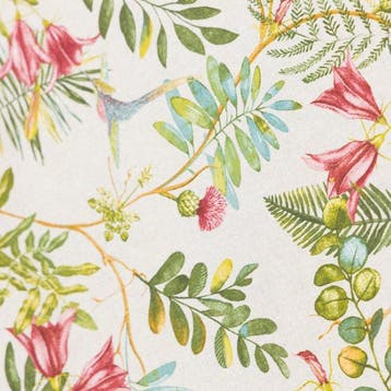 AA103 - Decoratieve stof - Kolibrie, Bloemen en Bladeren –, Antiek en Kunst