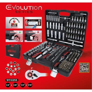 KS Tools Evolution Dopsleutelset 255-delig – 1/4 3/8 1/2, Verzenden, Nieuw