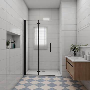 Aica douchedeur 76x185cm 6mm antikalk glas mat zwart53, Nieuw, Glas, Douche