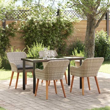 vidaXL Tuin eettafelset 5 st Lichtgrijs poly rattan, Tuin en Terras, Verzenden, Nieuw, Rotan, 5 zitplaatsen