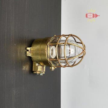 Plafondlamp - Messing, Glas - Cage Lamp