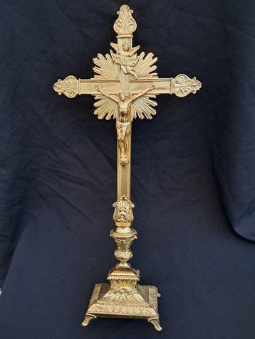 Gotische stijl Kruis - Messing - 1900-1910 - Mooi