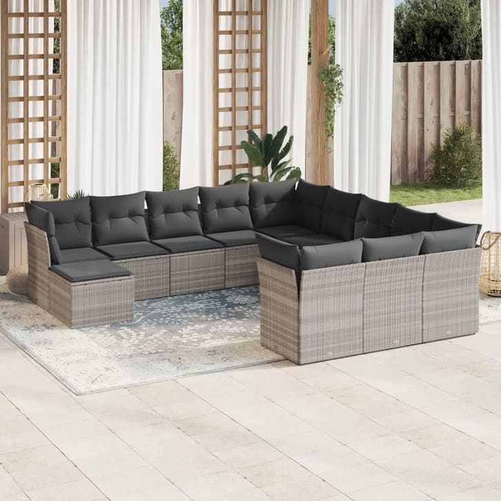 vidaXL 12-delige Loungeset met kussens poly rattan, Tuin en Terras, Tuinsets en Loungesets, Loungeset, Nieuw, Verzenden
