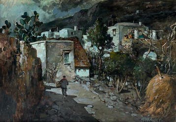 Felice Giordano (1880-1964) - Borgo del Sud in notturno