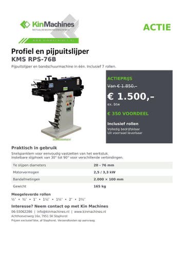 Profiel / pijpuitslijper KMS RPS-76B incl. rollen.