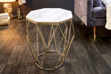 Design bijzettafel DIAMOND 50cm wit marmer messing metaal -, Huis en Inrichting, Tafels | Salontafels, Ophalen of Verzenden, Nieuw