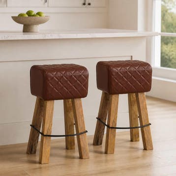 vidaXL Barkruk 2 st Bruine diamant 44 x 33 x 74 cm Echt Leer, Verzenden, Nieuw