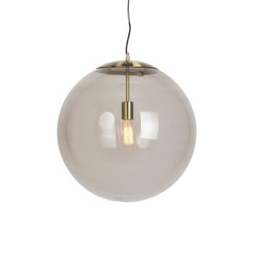 +Moderne hanglamp messing met smoke glas 50 cm - Ball, Verzenden, Nieuw, Glas, Modern