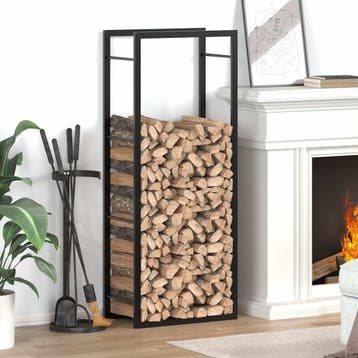 vidaXL Haardhoutrek 50x28x132 cm staal matzwart, Huis en Inrichting, Haarden, Verzenden, Nieuw