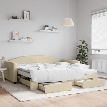 vidaXL Slaapbank met onderschuifbed en lades 100x200 cm stof, 100 cm, Eenpersoons, Verzenden, Nieuw