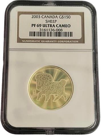 Canada gouden 150 Dollar 2003 Sheep hologram PF69 UCAM NGC, Postzegels en Munten, Munten | Amerika, Verzenden, Noord-Amerika, Losse munt