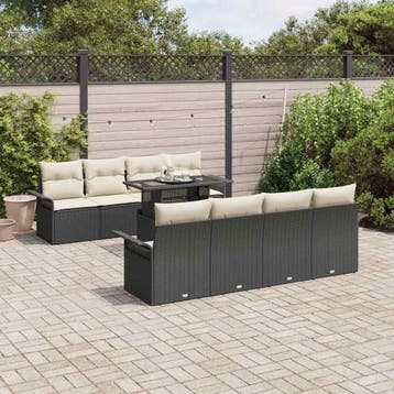 vidaXL Tuin Sofa Set 9 st Zwart [Synthetisch]: Poly Rattan, Verzenden, Nieuw, Meer dan 8 zitplaatsen