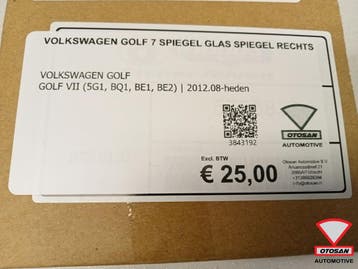 Volkswagen golf 7 spiegel glas spiegel rechts, Auto-onderdelen, Spiegels, Ophalen, Gebruikt, Volkswagen