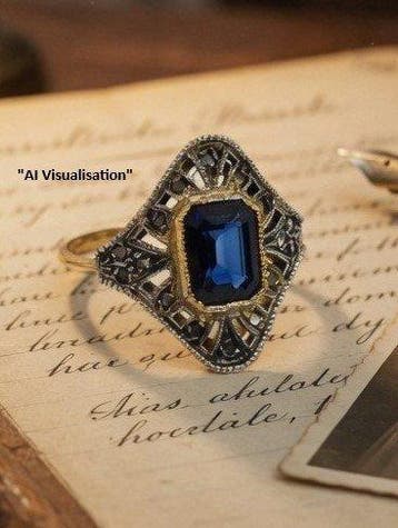 Zonder minimumprijs - Ring - 9 kt. Zilver, Geel goud Saffier, Nieuw