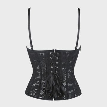 Zwart kanten korset top met mesh en ritssluiting - Sexy bust, Verzenden