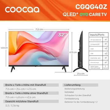coocaa Smart TV 32 Inches, 80 cm, QLED HD TV Compatible with, Verzenden, Zo goed als nieuw
