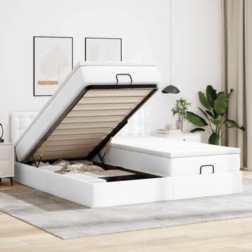 vidaXL Ottoman bed met matrassen en LEDs 200x200cm, Overige materialen, Verzenden, Wit, Overige maten