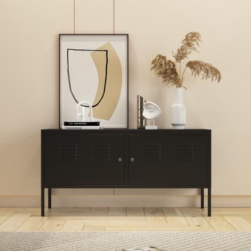 Commode Pyhtää 118x40x60 cm staal zwart mat [en.casa], Verzenden, Nieuw