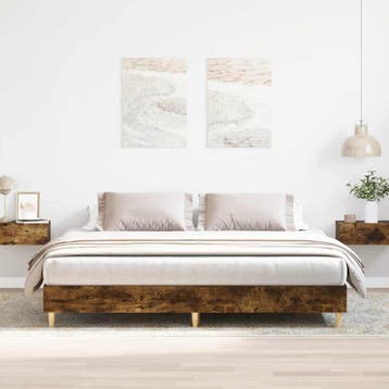 vidaXL Bedframe zonder matras 200x200 cm spaanplaat gerookt, Bruin, Verzenden, Overige maten, 200 cm
