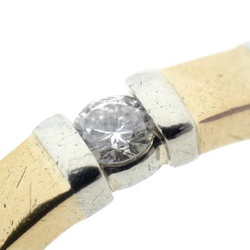 Bicolor gouden ring met diamant, Gebruikt, 19 tot 20, Ophalen of Verzenden, Dame of Heer