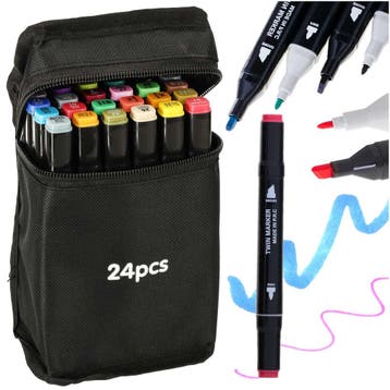 24 Alcohol Markers Dubbelzijdig – Twinmarkers met Brede &, Ophalen of Verzenden, Nieuw
