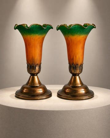 Tafellampen - Lamp (2) - Glas, Metaal - Art Nouveau Revival