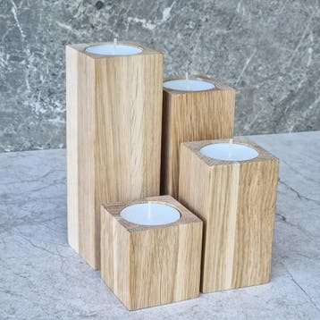 HOCHO Eikenhouten Waxinelichthouders – Set van 4  –  Sti, Ophalen of Verzenden, Nieuw