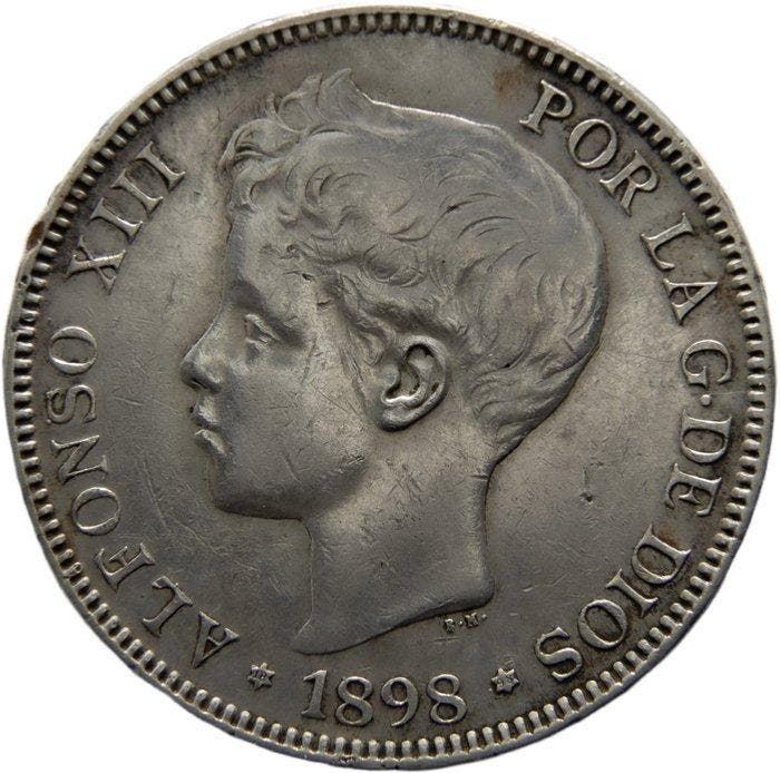 Spanje. Alfonso XIII. 5 Pesetas Acuñadas en Madrid 1898 *98*, Postzegels en Munten, Munten | Europa | Niet-Euromunten