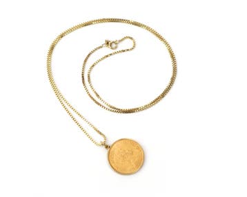 10 gulden Wilhelmina munthanger aan 14 krt. gouden collier, Gebruikt