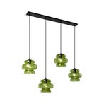 Retro hanglamp zwart met groen glas 4-lichts - Denise, Huis en Inrichting, Lampen | Hanglampen, Verzenden, Nieuw, Glas, Retro