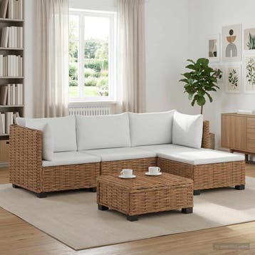 vidaXL 5 st Rieten Loungeset met Kussens GENDT Natuurlijk, Tuin en Terras, Tuinsets en Loungesets, 5 zitplaatsen, Nieuw, Loungeset