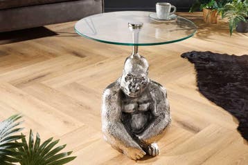 Ronde bijzettafel KONG 50cm zilverkleurig metalen glazen, Ophalen of Verzenden, Nieuw