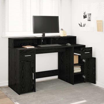 vidaXL Bureau met lade Zwart eiken 140 x 55 x 91 cm Bewerkt, Verzenden, Nieuw