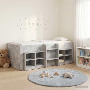 vidaXL Loft Bed Frame met Kast met plank 3 st Betongrijs, Verzenden, Nieuw, Grijs, Hout