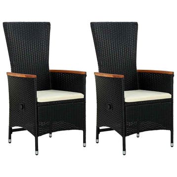 vidaXL Tuinstoelen 2 st met kussens poly rattan zwart, Tuin en Terras, Tuinstoelen, Verzenden, Nieuw