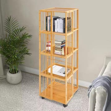 Draaibare Boekenkast 5-Lagen met Wielen – Opbergkast 132 cm, Huis en Inrichting, Kasten | Boekenkasten, Verzenden, Nieuw
