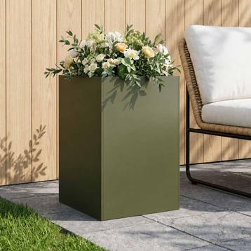 vidaXL Plantenbak Olijfgroen 50 x 50 x 75 cm Koudgewalst, Verzenden, Minder dan 60 cm, Nieuw, Metaal