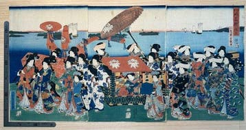 Utagawa Yoshiiku — A Lively Procession at Takanawa Ukiyo-e